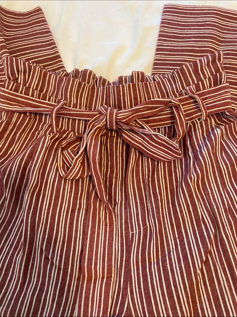 DO+BE Paperbag-Waist Wide-Leg Cropped Pants Rust Red/White Striped Womans M - Picture 3 of 7